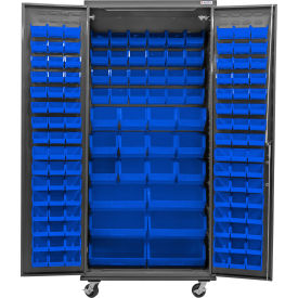 Configurable Mobile Charging Cabinet, 36"W x 24"D x 85"H, 138 Blue Bins