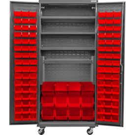 Configurable Mobile Charging Cabinet, 36"Wx24"Dx85"H, 4 Shelves, 108 Red Bins