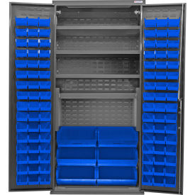 Configurable Charging Cabinet, 36"W x 24"D x 78"H, 4 Shelves, 102 Blue Bins