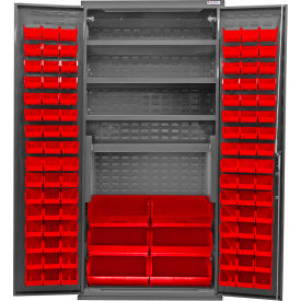 Configurable Charging Cabinet, 36"W x 24"D x 78"H, 4 Shelves, 102 Red Bins