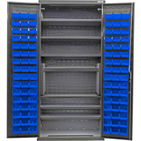 Configurable Charging Cabinet, 36"W x 24"D x 78"H, 7 Shelves, 96 Blue Bins