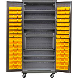 Configurable Mobile Charging Cabinet, 36"W x 24"D x 85"H, 7 Shelves, 96 YLW Bins