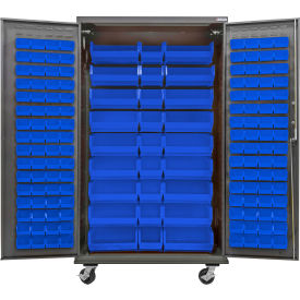Configurable Mobile Charging Cabinet, 48"W x 24"D x 85"H, 150 Blue Bins