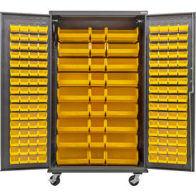 Configurable Mobile Charging Cabinet, 48"W x 24"D x 85"H, 150 Yellow Bins