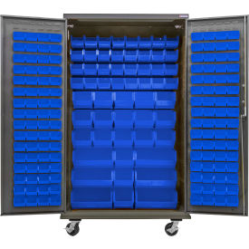 Configurable Mobile Charging Cabinet, 48"W x 24"D x 85"H, 210 Blue Bins
