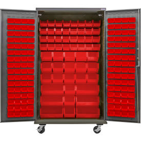 Configurable Mobile Charging Cabinet, 48"W x 24"D x 85"H, 210 Red Bins