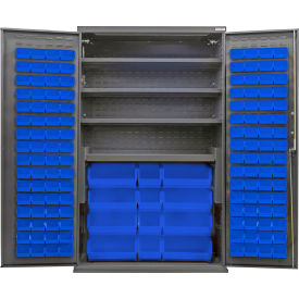 Configurable Charging Cabinet, 48"W x 24"D x 78"H, 4 Shelves, 144 Blue Bins