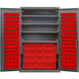 Configurable Charging Cabinet, 48"W x 24"D x 78"H, 4 Shelves, 144 Red Bins