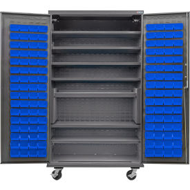 Configurable Mobile Charging Cabinet, 48"Wx24"Dx85"H, 7 Shelves, 120 Blue Bins