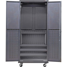 Configurable Mobile Pegboard Cabinet, 36"W x 24"D x 85"H, 4 Shelves