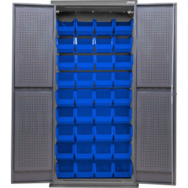Configurable Pegboard Cabinet, 36"W x 24"D x 78"H, 36 Blue Bins