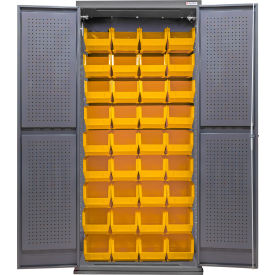 Configurable Pegboard Cabinet, 36"W x 24"D x 78"H, 36 Yellow Bins