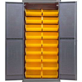 Configurable Pegboard Cabinet, 36"W x 24"D x 78"H, 18 Yellow Bins
