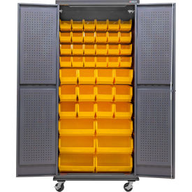 Configurable Mobile Pegboard Cabinet, 36"W x 24"D x 85"H, 42 Yellow Bins