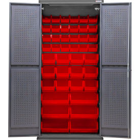 Configurable Pegboard Cabinet, 36"W x 24"D x 78"H, 42 Red Bins