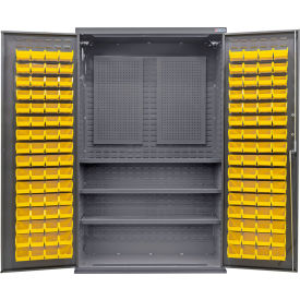 Configurable Pegboard Cabinet, 48"W x 24"D x 78"H, 3 Shelves, 120 Yellow Bins