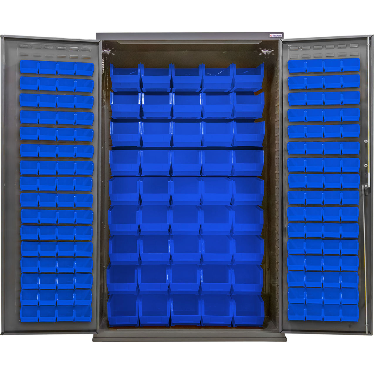 Configurable Pegboard Cabinet, 48"W x 24"D x 78"H, 48 Blue Bins
