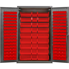 Configurable Pegboard Cabinet, 48"W x 24"D x 78"H, 30 Red Bins