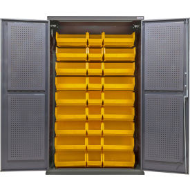 Configurable Pegboard Cabinet, 48"W x 24"D x 78"H, 30 Yellow Bins