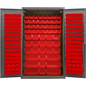 Configurable Pegboard Cabinet, 48"W x 24"D x 78"H, 66 Red Bins