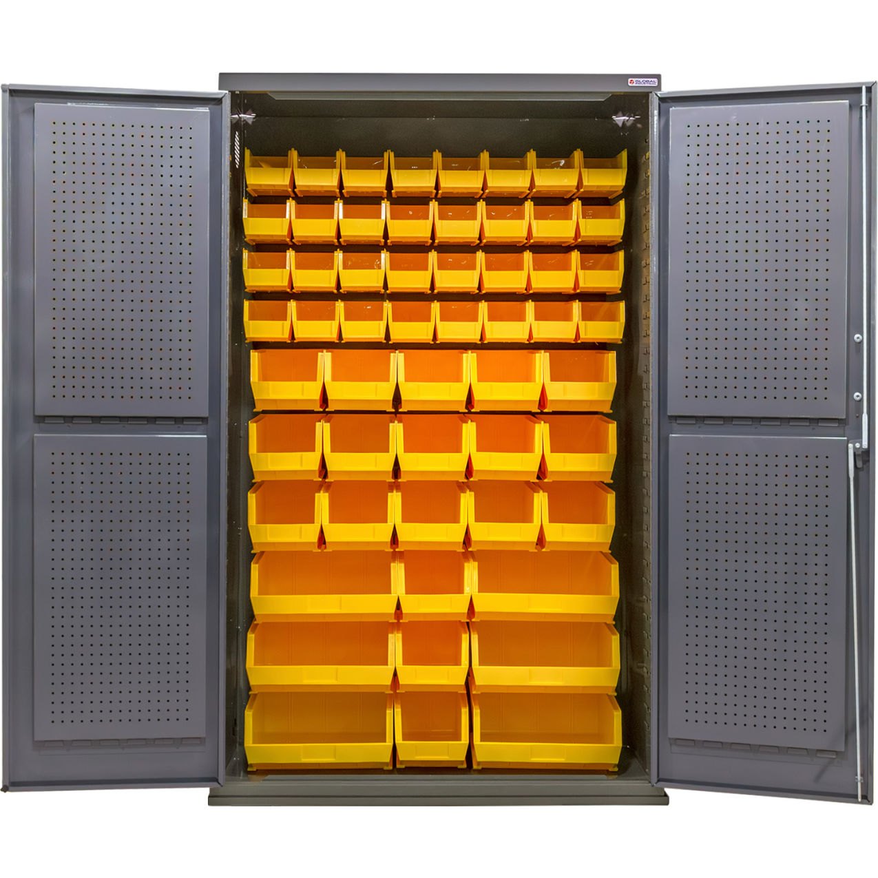 Configurable Pegboard Cabinet, 48"W x 24"D x 78"H, 66 Yellow Bins