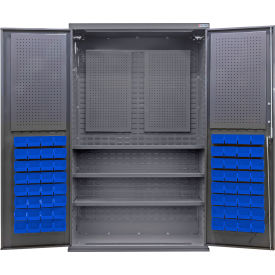 Configurable Pegboard Cabinet, 48"W x 24"D x 78"H, 3 Shelves, 72 Blue Bins