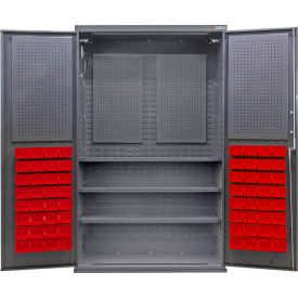 Configurable Pegboard Cabinet, 48"W x 24"D x 78"H, 3 Shelves, 72 Red Bins