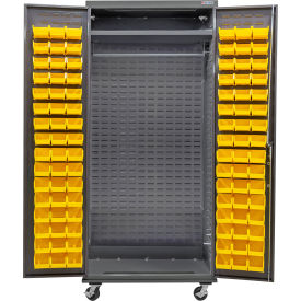 Configurable Mobile Wardrobe Cabinet, 36"W x 24"D x 85"H, 96 Yellow Bins