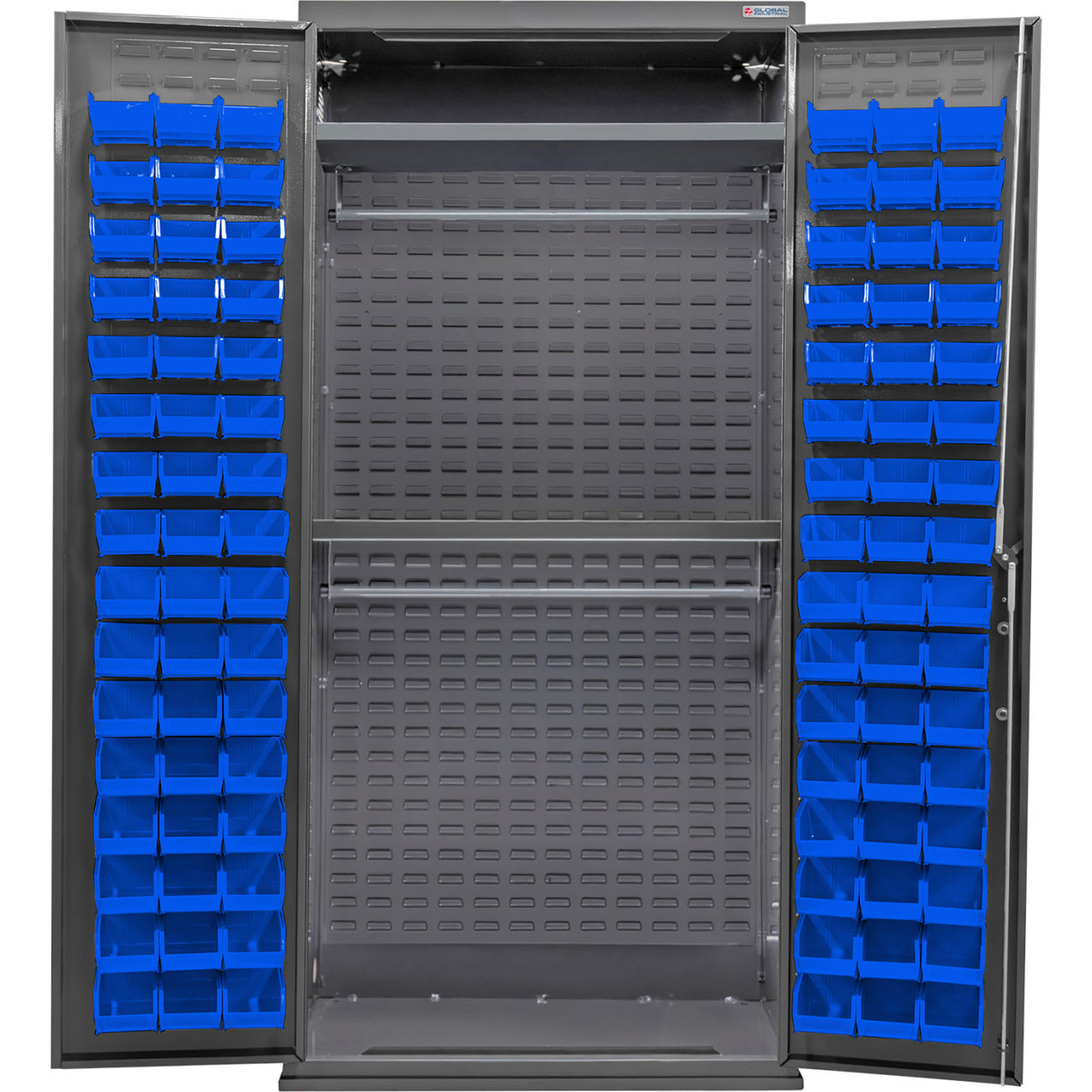 Configurable Wardrobe Cabinet, 36"W x 24"D x 78"H, 2 Shelves, 96 Blue Bins