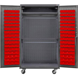Configurable Mobile Wardrobe Cabinet, 48"W x 24"D x 85"H, 120 Red Bins