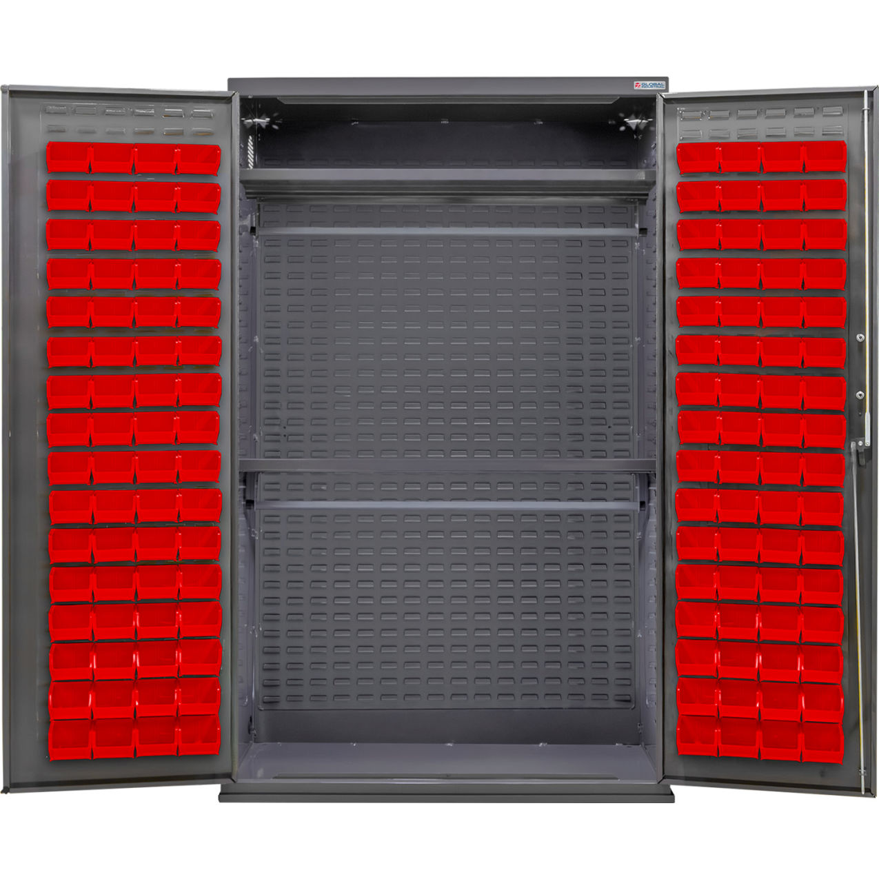 Configurable Wardrobe Cabinet, 48"W x 24"D x 78"H, 120 Red Bins