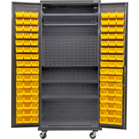 Configurable Mobile Wardrobe Cabinet, 36"W x 24"D x 85"H, 4 Shelves, 96 YLW Bins