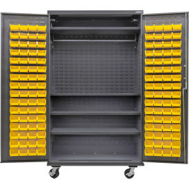 Configurable Mobile Wardrobe Cabinet, 48"W x 24"D x 85"H, 4 Shelves, 120 YLW Bins