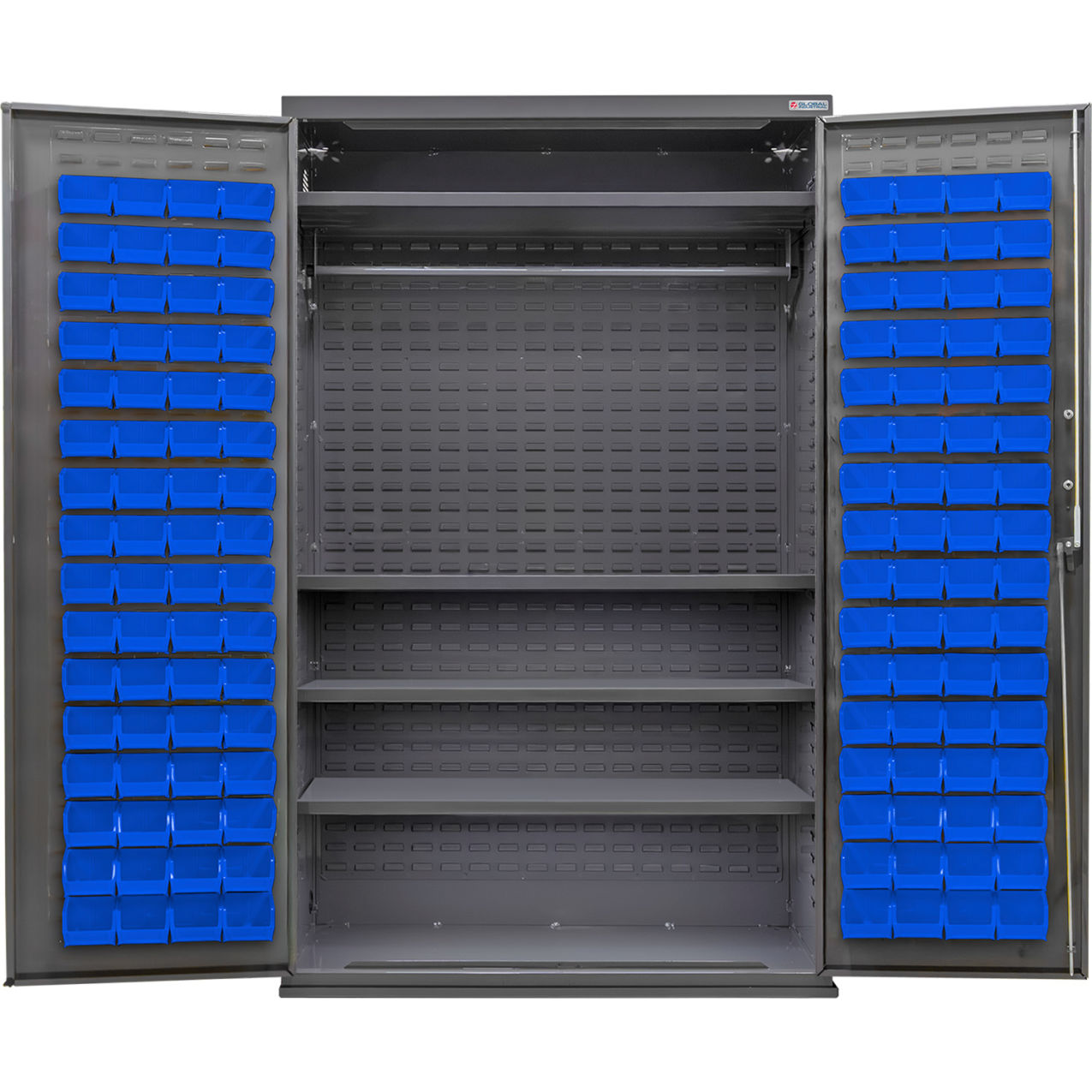 Configurable Wardrobe Cabinet, 48"W x 24"D x 78"H, 4 Shelves, 120 Blue Bins
