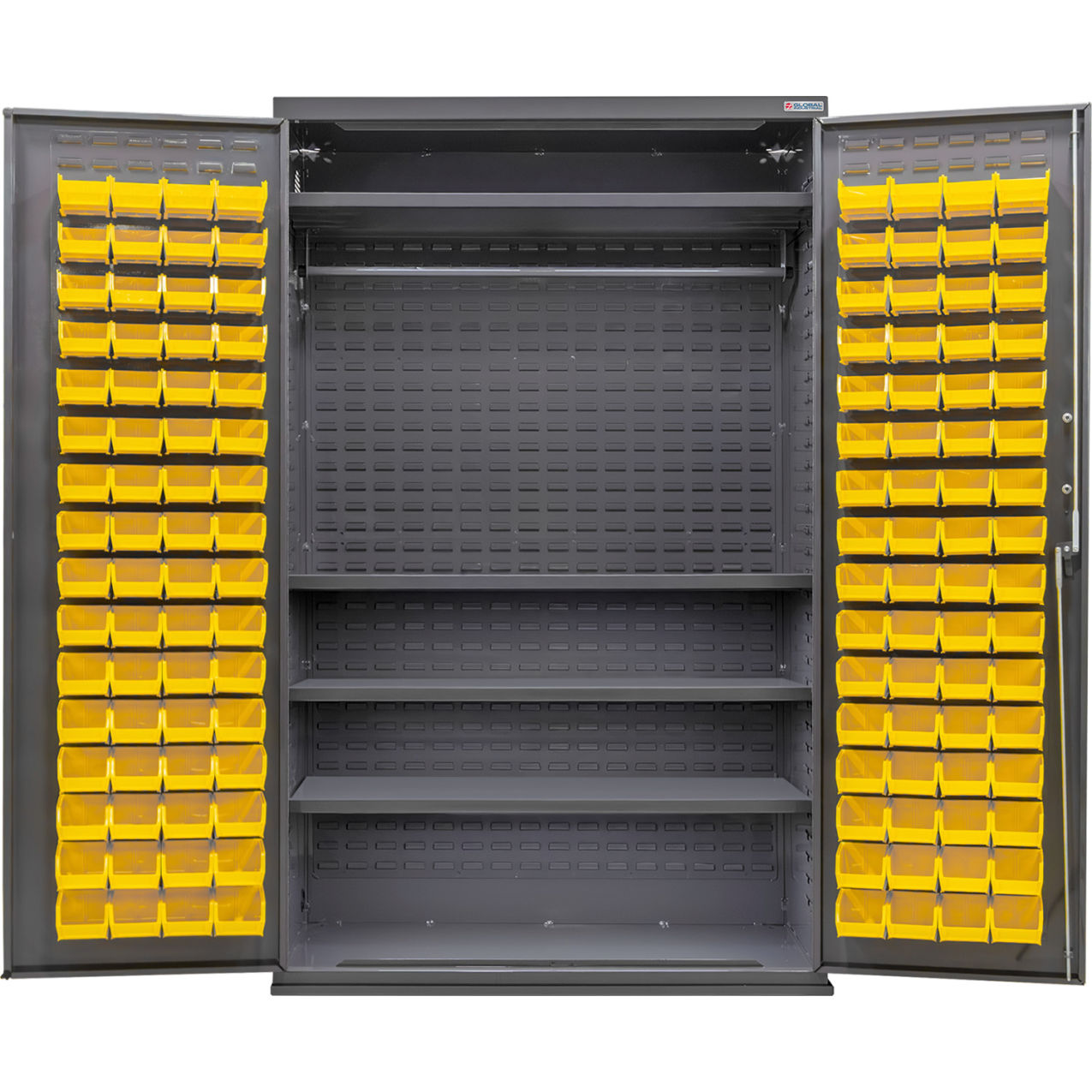 Configurable Wardrobe Cabinet, 48"W x 24"D x 78"H, 4 Shelves, 120 Yellow Bins