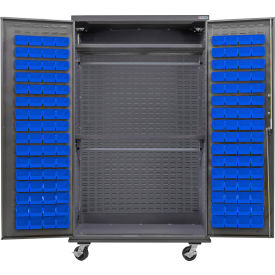 Configurable Mobile Wardrobe Cabinet, 48"Wx24"Dx85"H, 2 Shelves, 120 Blue Bins