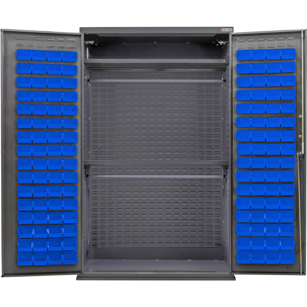 Configurable Wardrobe Cabinet, 48"W x 24"D x 78"H, 2 Shelves, 120 Blue Bins