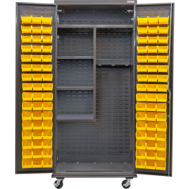 Configurable Mobile Janitorial Cabinet, 36"Wx24"Dx85"H, 4 Shelves, 96 Yellow Bins