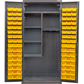 Configurable Janitorial Cabinet, 36"W x 24"D x 78"H, 4 Shelves, 96 Yellow Bins