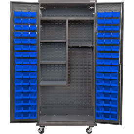 Configurable Mobile Janitorial Charging Cabinet, 36"Wx24"Dx85"H, 96 Blue Bins