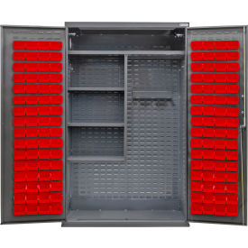 Configurable Janitorial Charging Cabinet, 48"Wx24"Dx78"H, 4 Shelves, 120 Red Bins