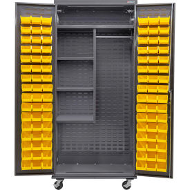 Configurable Mobile Combination Cabinet, 36"Wx24"Dx85"H, 4 Shelves, 96 YLW Bins