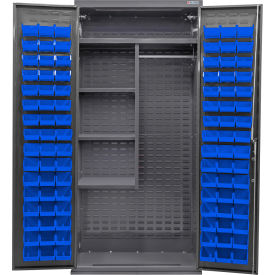 Configurable Combination Cabinet, 36"W x 24"D x 78"H, 4 Shelves, 96 Blue Bins