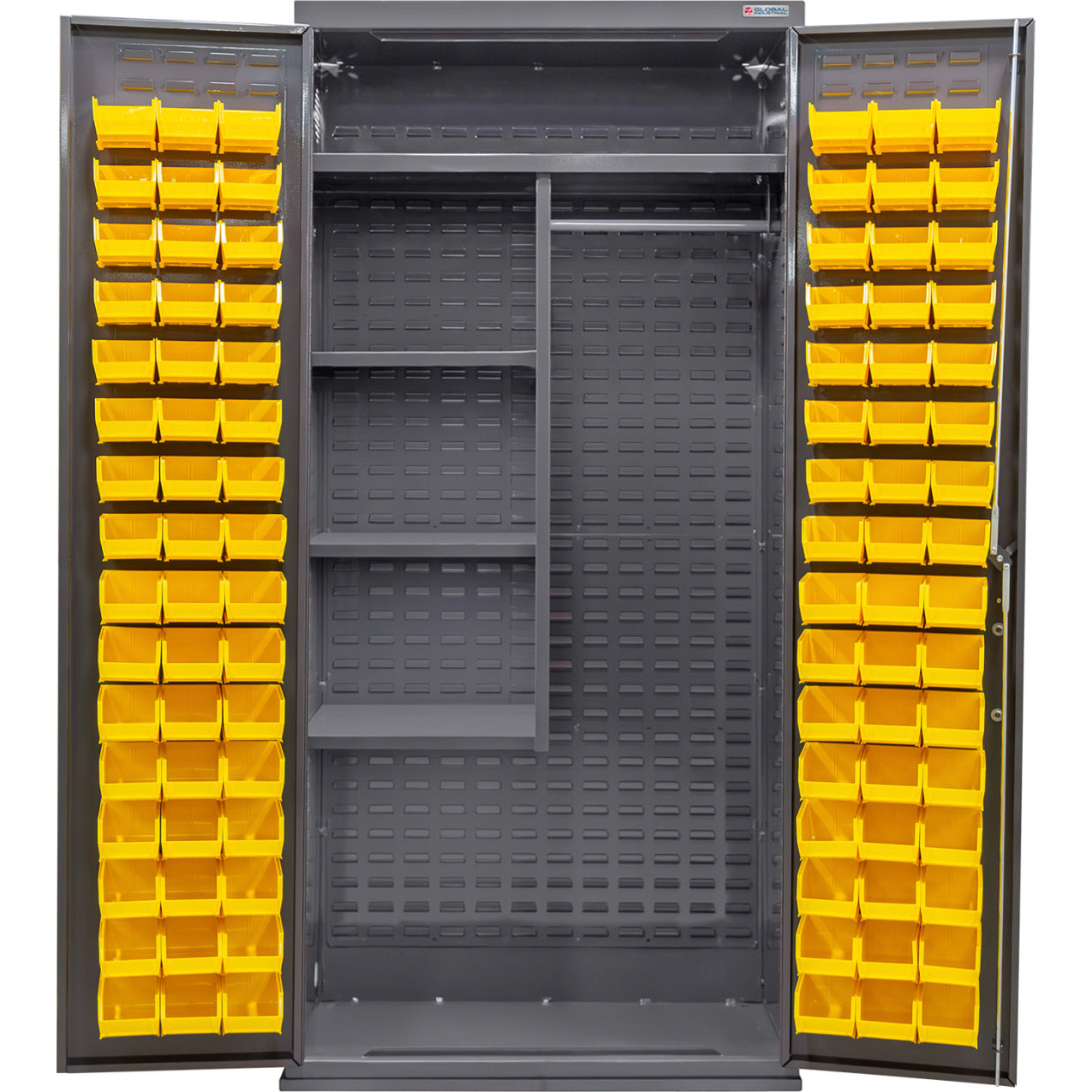 Combination Configurable Charging Cabinet, 36"Wx24"Dx78"H, 4 Shelves, 96 YLW Bins