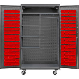 Configurable Mobile Combo Charging Cabinet, 48"x24"x85", 4 Shelves, 120 Red Bins