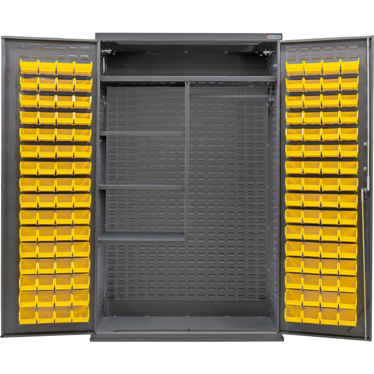 Combination Configurable Charging Cabinet, 48"x24"x78", 4 Shelves, 120 YLW Bins