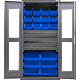 Clear-View Configurable Drawer Cabinet, 36"Wx24"Dx78"H, 4 Drawers, 66 Blue Bins