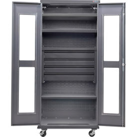 Clear-View Configurable Mobile Drawer Cabinet, 36"x24"x85", 4 Shelves, 4 Drawers