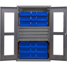 Clear-View Configurable Drawer Cabinet, 48"x24"x78", 4 Drawers, 24 Blue Bins