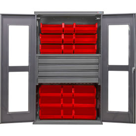 Clear-View Configurable Drawer Cabinet, 48"Wx24"Dx78"H, 4 Drawers, 24 Red Bins